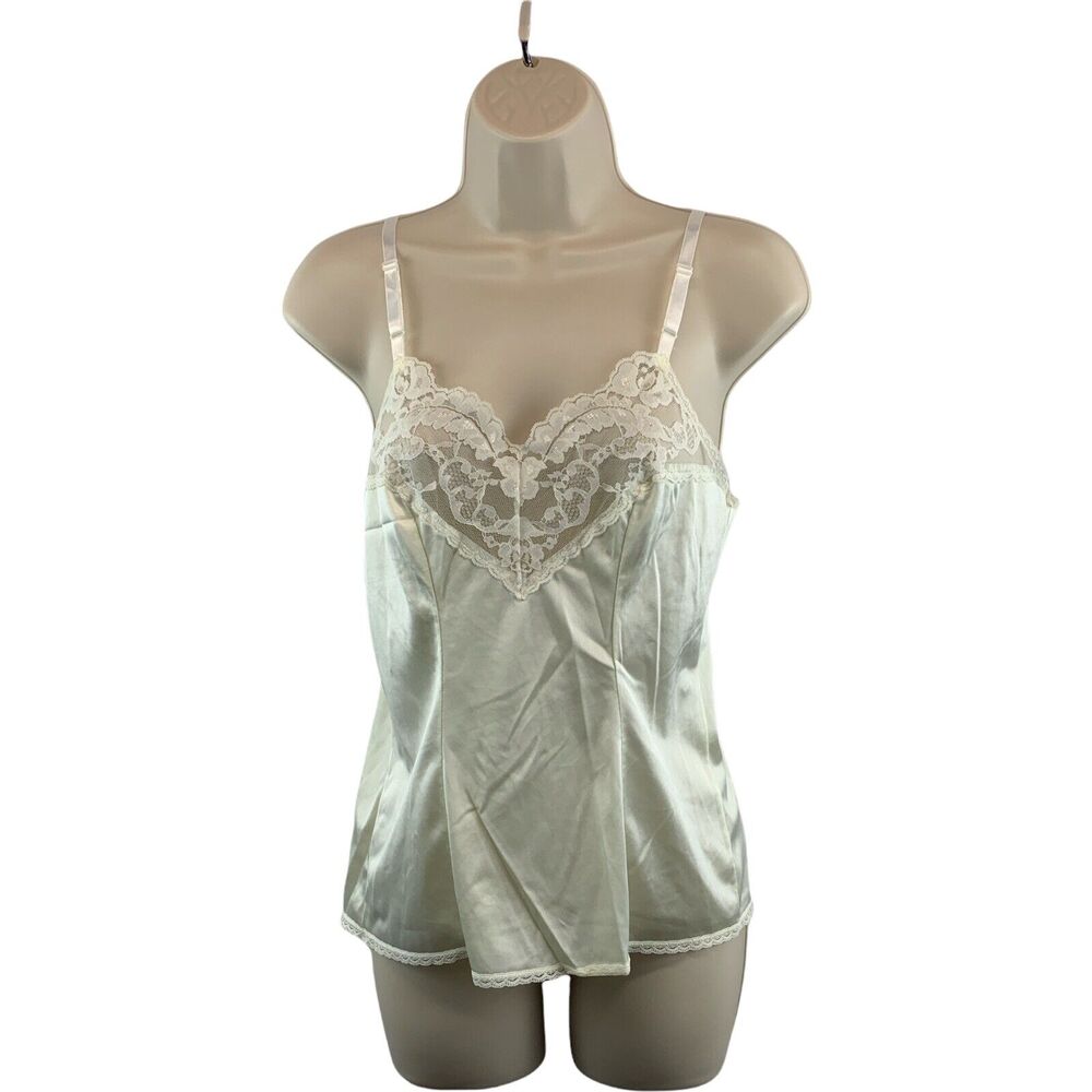 Vintage Vassarette Women's Sexy Lingerie Ivory Lace Trim Slip Silky Top Sz Small